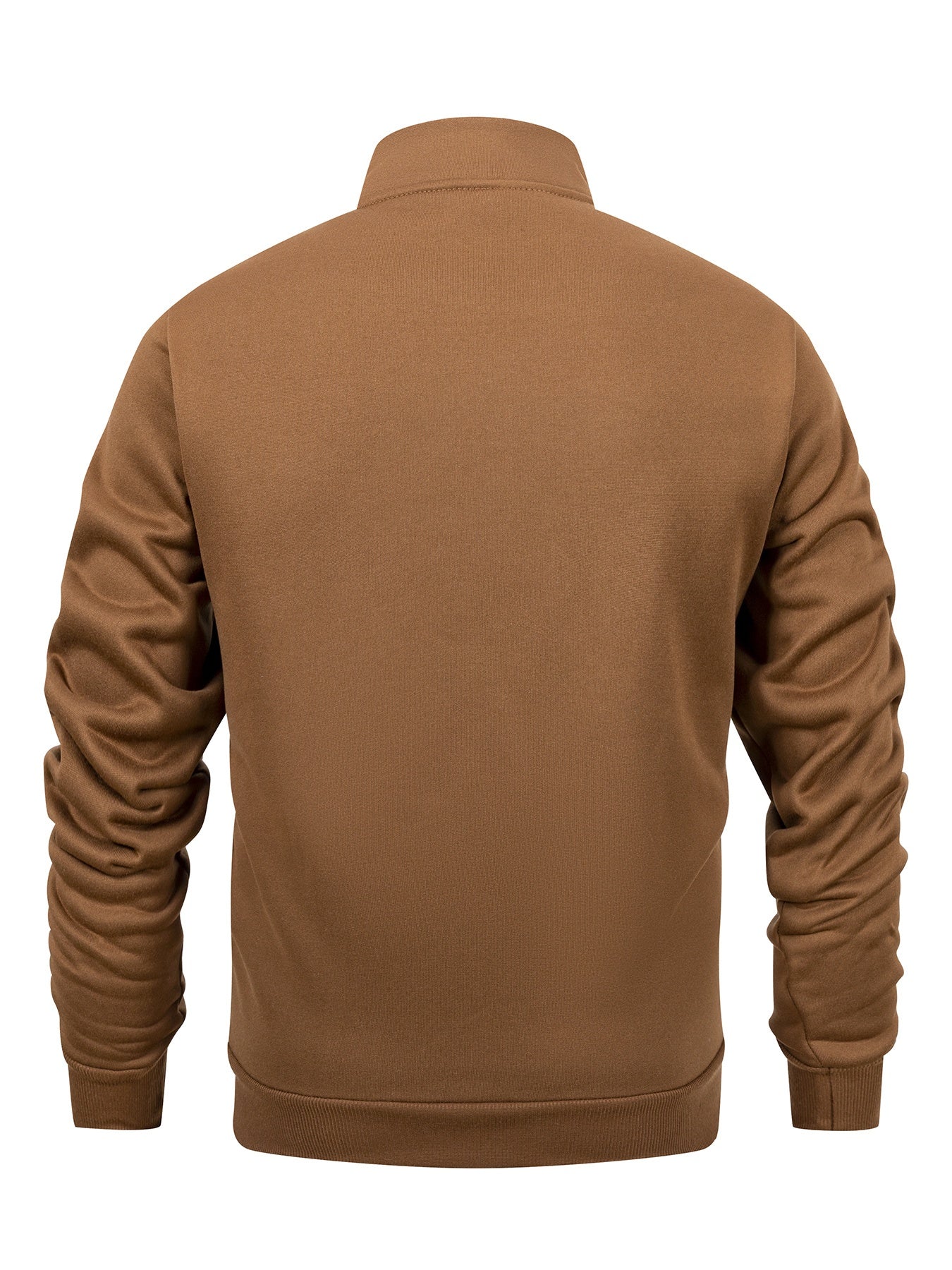 Men's Stand Collar Zip-Up Solid Color Fleece Jacket Long Sleeve Casual Sport Hoodless Coat with Large Side Pockets, Suitable for Daily Wear, Outdoor Activities, Hiking