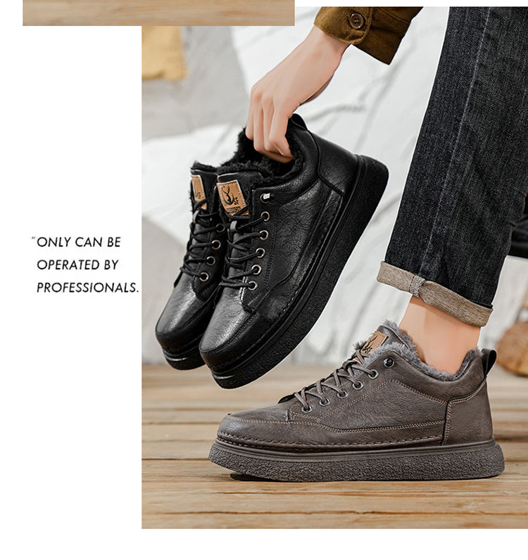 Men'S Winter Hiking Shoes - Cold Weather Traction Outdoors, Lace-Up Ankle Support, Cushioned EVA Insole - Synthetic Faux Upper - All-Terrain Traction for Snow, Ice, Mud - Low-Top Design - Black/Brown - Ideal for Hiking, Urban