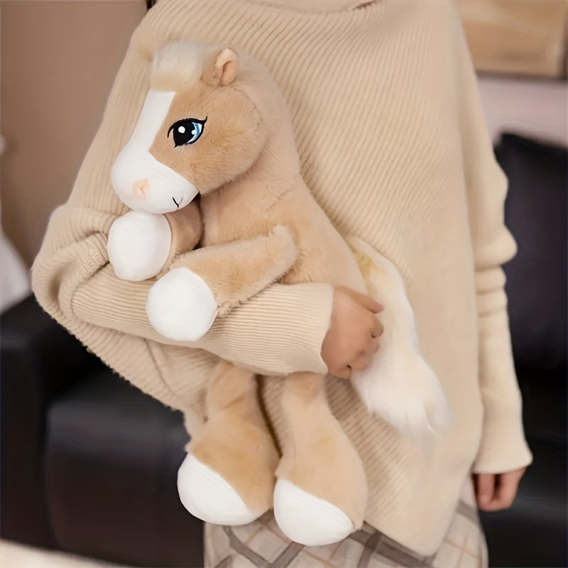 1pc Cartoon Big-Eyed Horse Plush Toy 32cm/12.6in Khaki Light Brown Dark Brown Three Colors Available Suitable for Halloween Thanksgiving Christmas New Year Valentine's Day Mother's Day Carnival Easter Use in Living Room Sofa