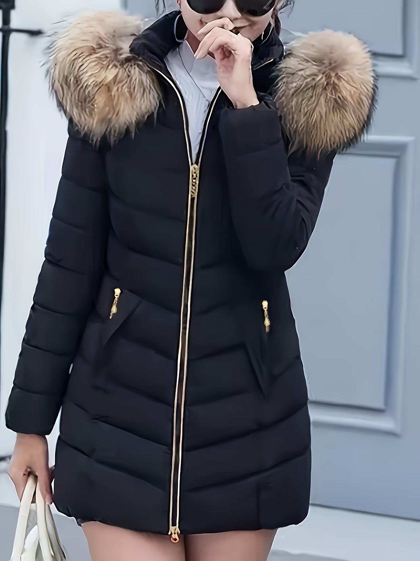 Women'S Elegant Red Mid-Length Winter Coat with Plush Fur Hood, Zip-Up Design, and Contrast Trim - Stylish All-Season Outerwear, Winter Coats And Vests