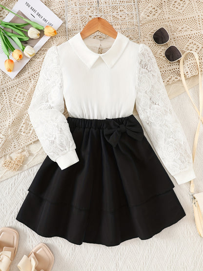 Girls' Lace Collar Sweater & Black Tutu Skirt Set for Summer