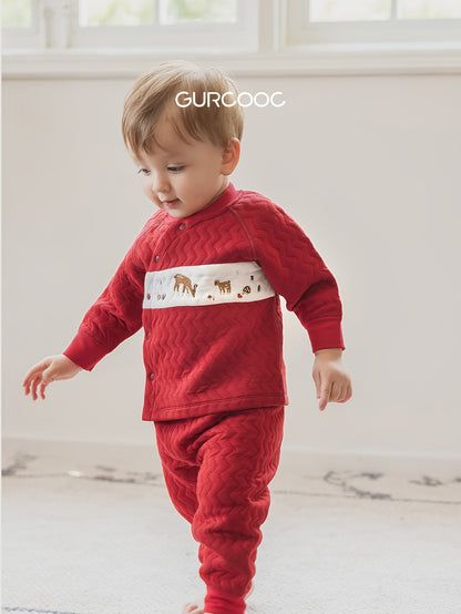 Baby Girl Long Sleeve Cotton Set for Fall Winter, Red 2-Piece Outfit