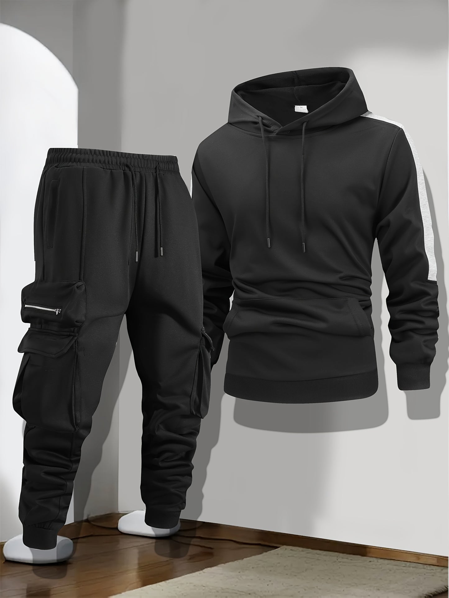 Men'S Casual Sports Two-Piece Set with Multiple Pockets, Featuring a Hooded Design, Suitable for Fashion, Running, And Hiking