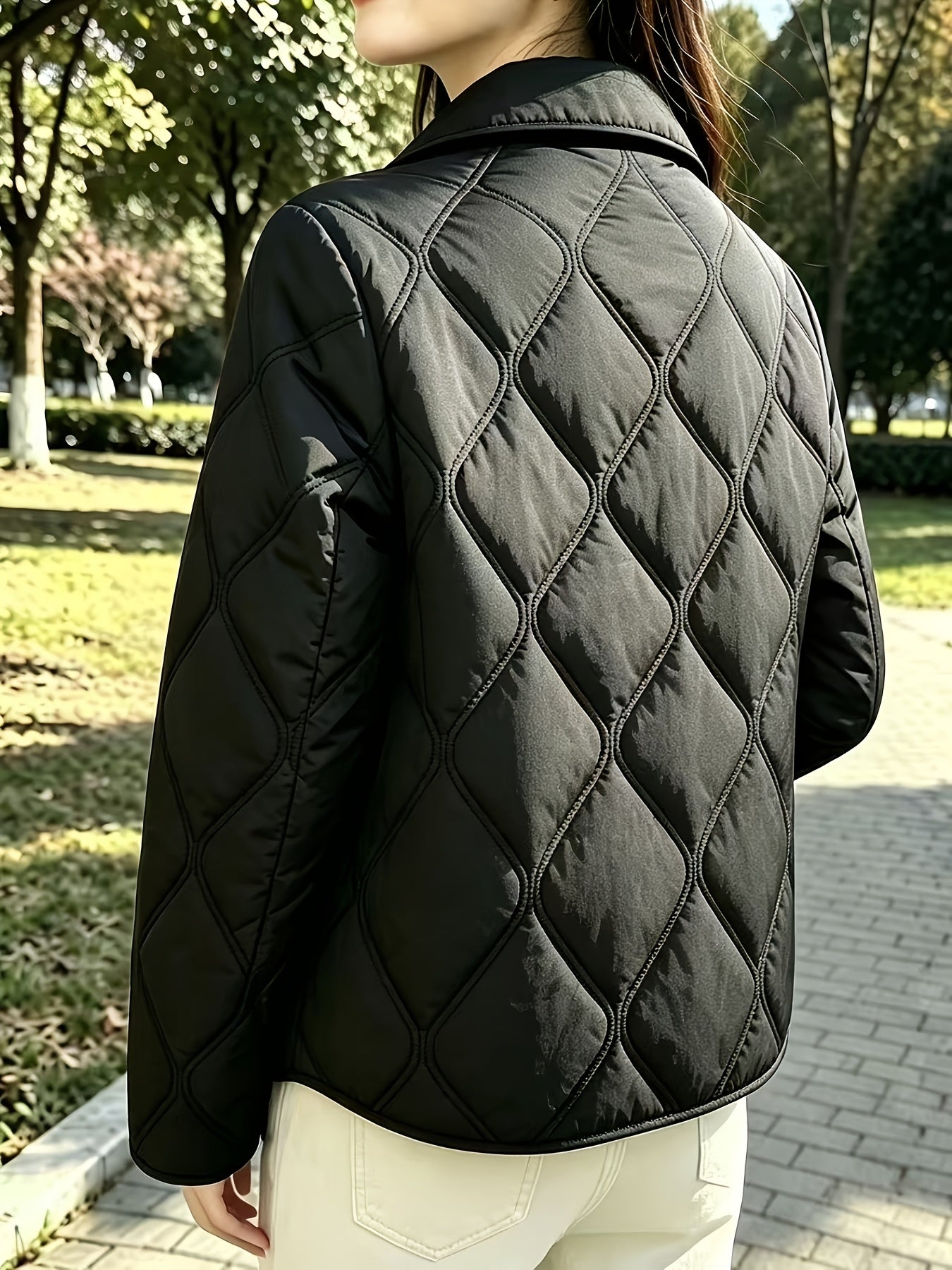 Women's Quilted Doll Collar Coat - Elegant Spring & Autumn Outerwear