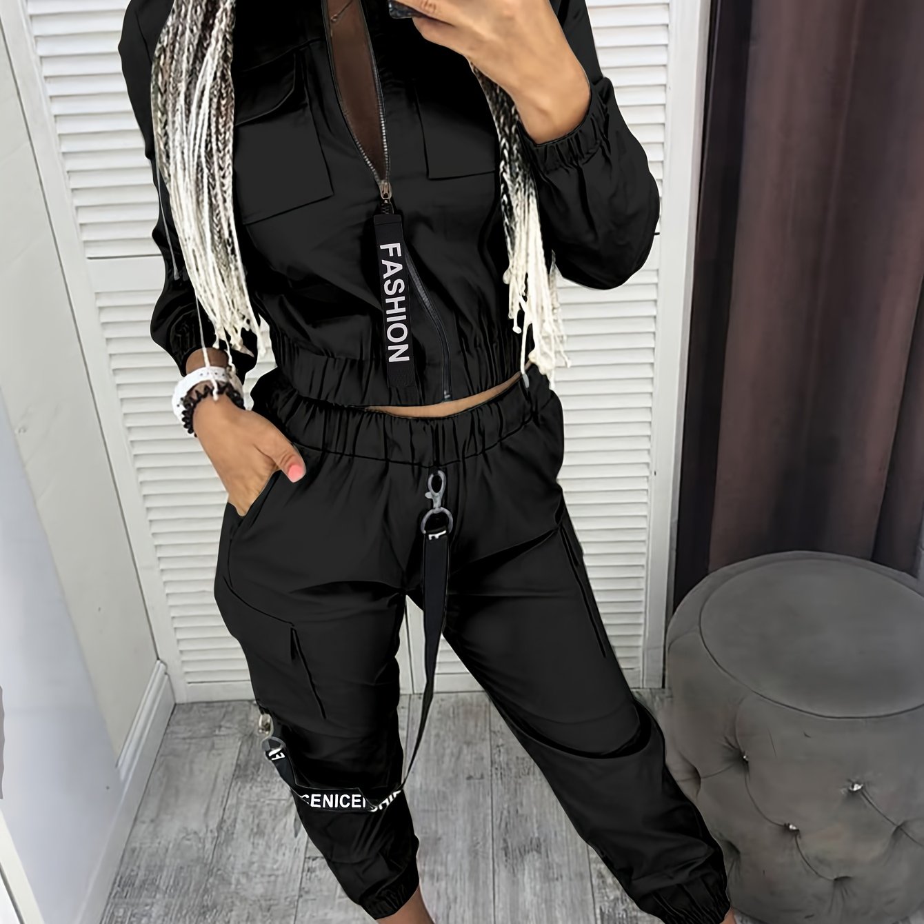 Directional HZ2386 Women's Fashion Casual Cargo Zip-Up Two-Piece Set