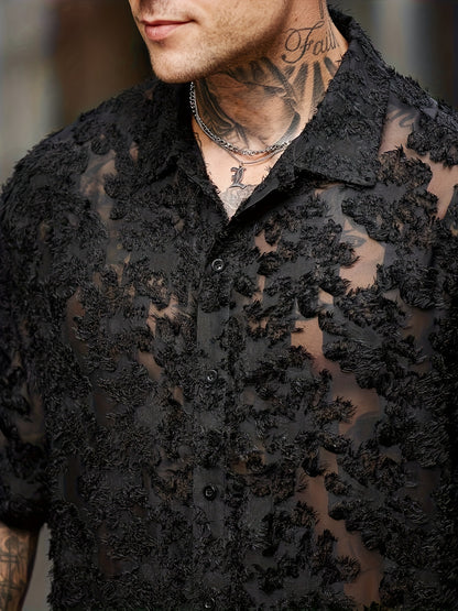 Men's Elegant Semi-Sheer Black Casual Vacation Shirt