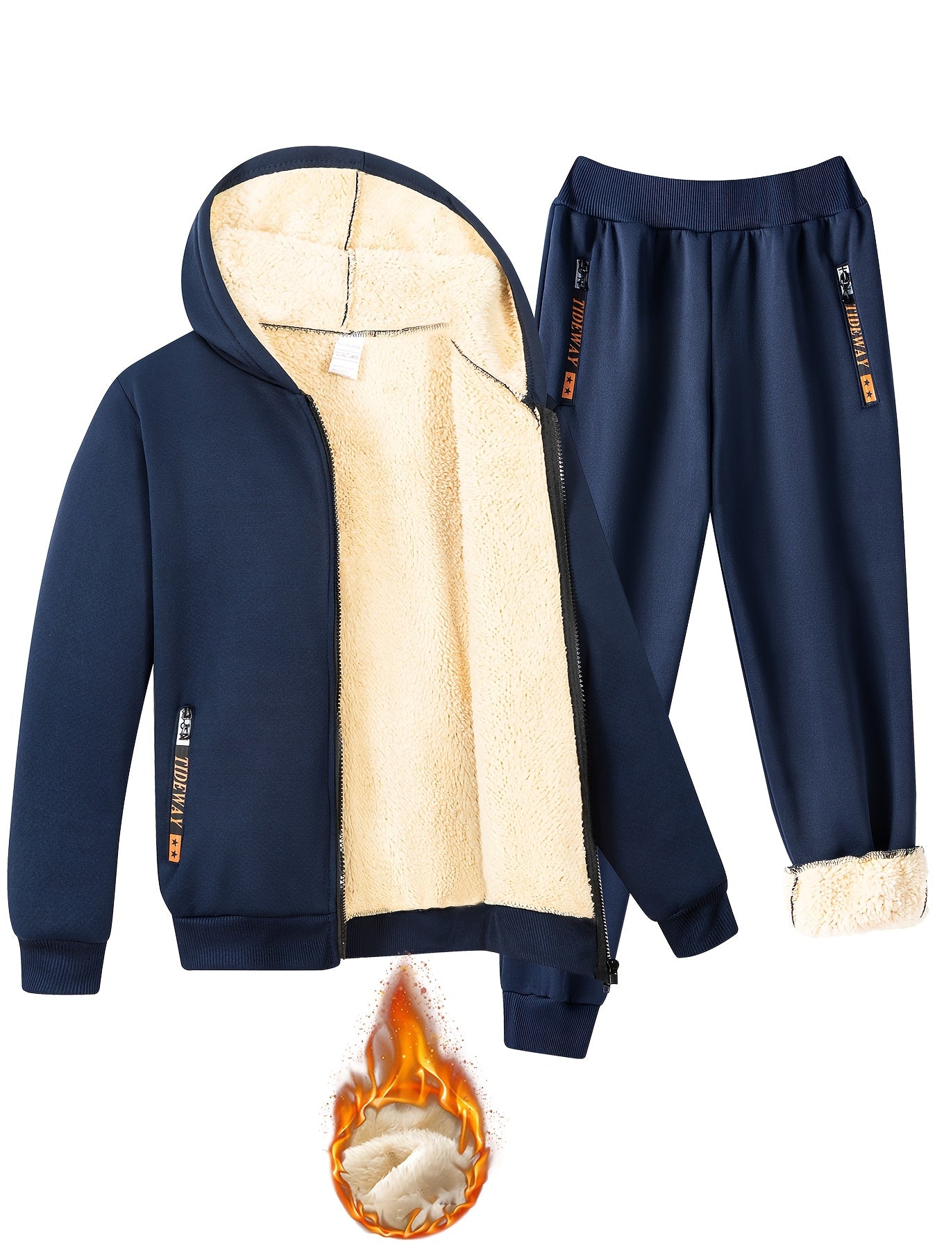 2pcs Boys' Fashion Fleece-Lined Thickened Jacket + Pants Set, Stylish Zip-Up Hoodie and Casual Sportswear Outfit for Autumn/Winter, Perfect Gift, Perfect for Outdoor, Autumn/winter Coat For Boy, Sportswear Suit For Boy, Boy C