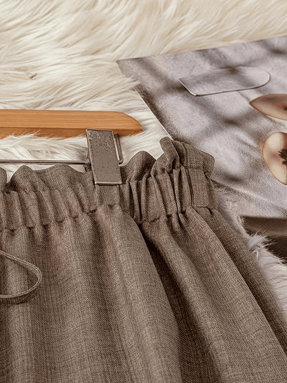 Women's Straight-Leg Casual Pants with Stretch Waist for Spring-Summer