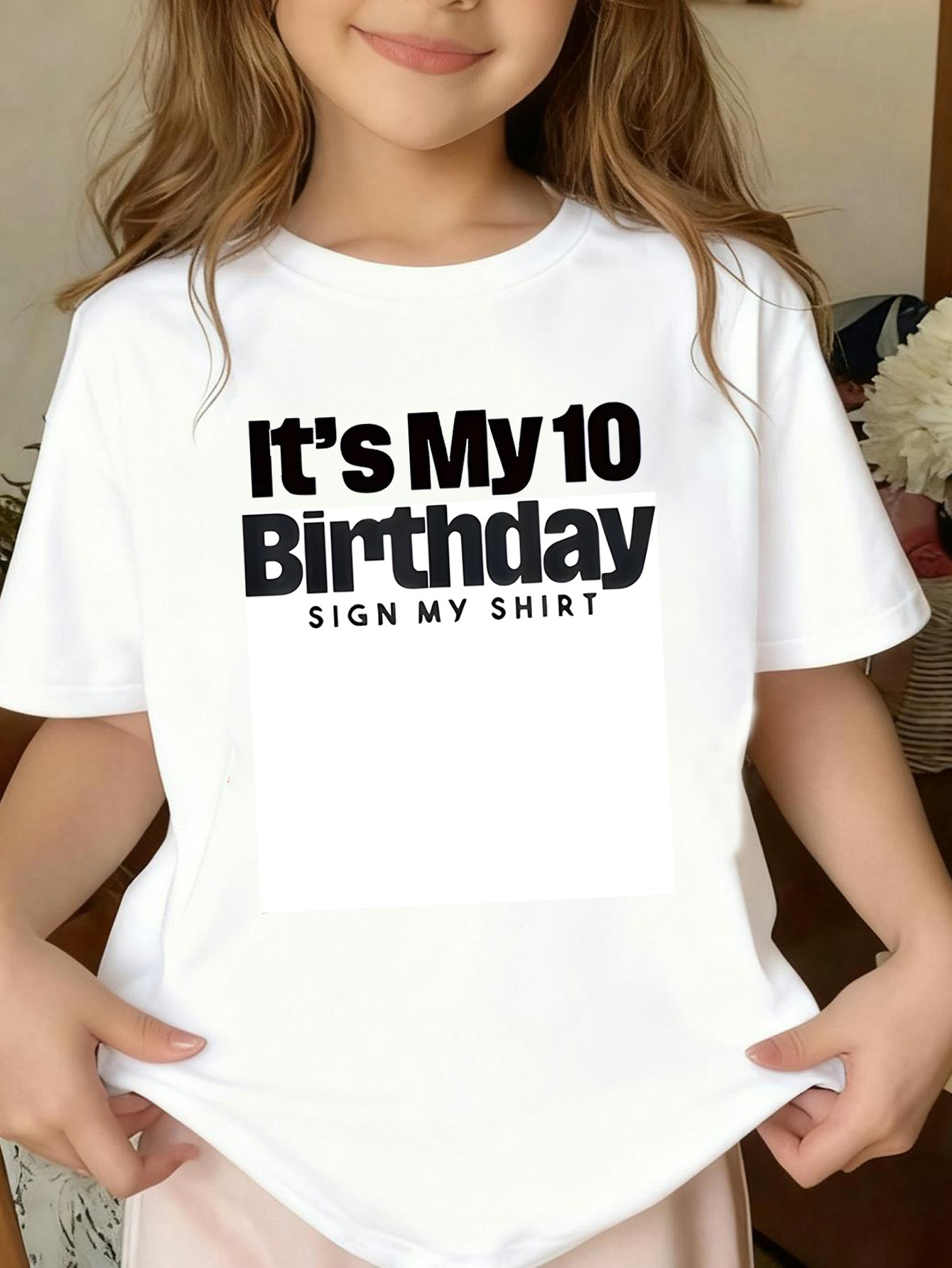 Girls' 10th Birthday Short Sleeve Cotton T-Shirt Casual Style