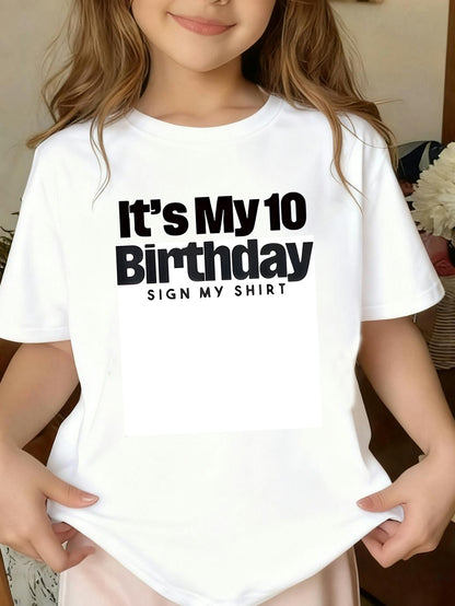 Girls' 10th Birthday Short Sleeve Cotton T-Shirt Casual Style