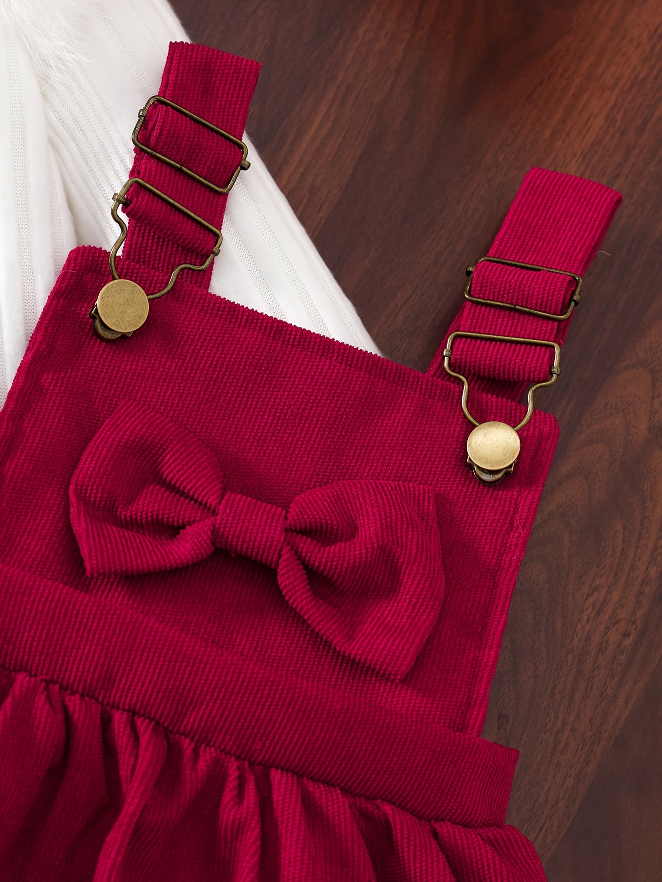 2pcs Baby Winter Outfit Set: Cozy Fluffy Sleeve Smock Dress & A-Line Bow with Collar & Fringe Trim - Soft Warm Clothes for Photoshoots, Christmas (Hand Washable), Perfect for Outdoor