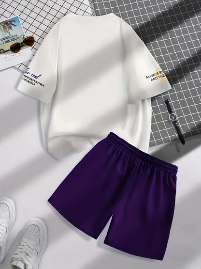 A Men's casual tracksuit - polyester crew neck T-shirt and shorts, regular cut, knitted fabric, summer casual, comfortable and stylish 3D digital print