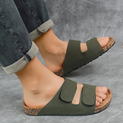 Vintage Round Toe Slippers with Thick Sole & Adjustable Fit