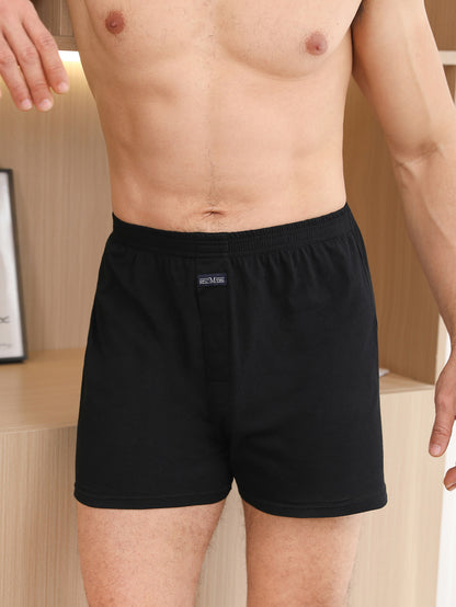 Men's High-Waist Cotton Boxer Briefs with Button Detail