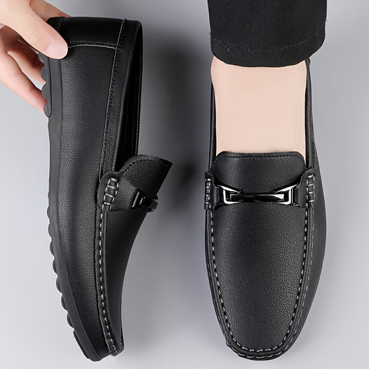 Men's Casual Slip-On Loafers with Metal Buckle - Lightweight & Breatha