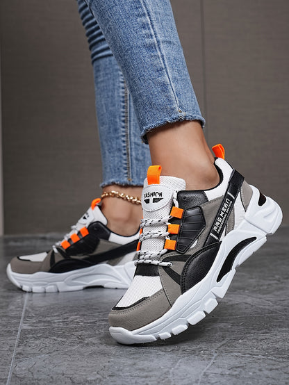 Women's Fashion Sneakers Geometric Pattern Low-Top with EVA Sole, Lace-Up Casual Sports Shoes, Hand-Washable Fabric Inner, All-Season Comfort Footwear with Plain Toe Design