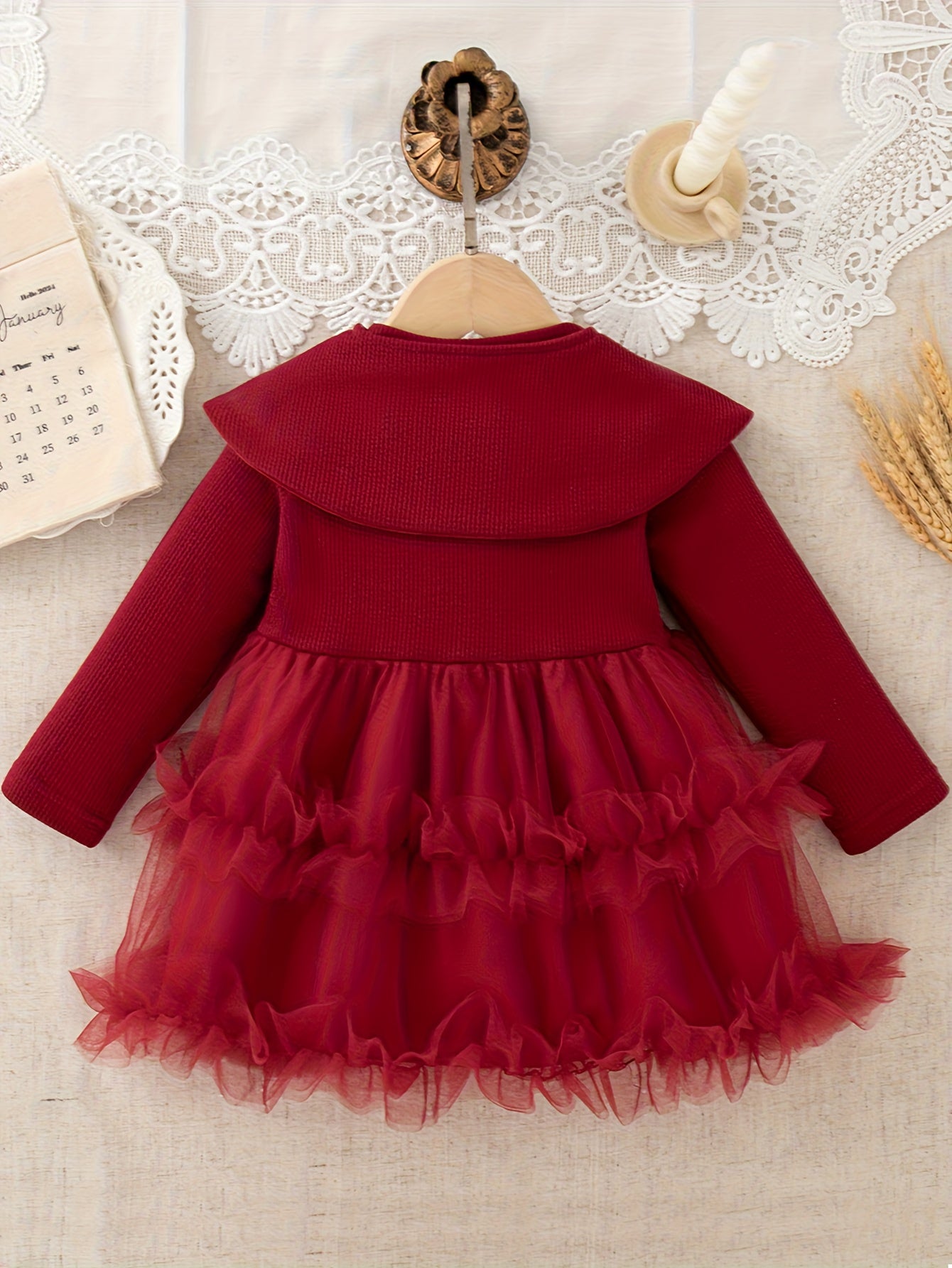 ZOSEYIES Girls' Elegant Red Princess Party Dress with Ruffled Hem & Puff Sleeves - Long Sleeve Winter Formal Outfit, A-Line Skirt with Ruffled Trim, Soft Non-Stretch Fabric for Christmas, New Year's, Birthday & Casual Attire
