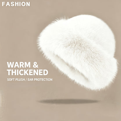 Women's Faux Fur Winter Bucket Hat, Soft Warm Thermal Hat