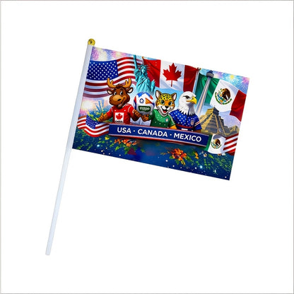 2026 World Cup Fan Handheld Flag with USA, Canada & Mexico Mascots