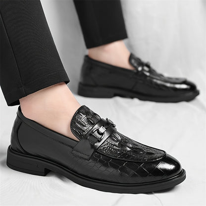 Men's Alligator Print Casual Loafers with Soft Rubber Sole
