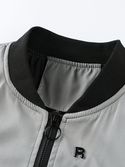 Men's Casual Baseball Jacket Solid Color Sports Zipper Coat