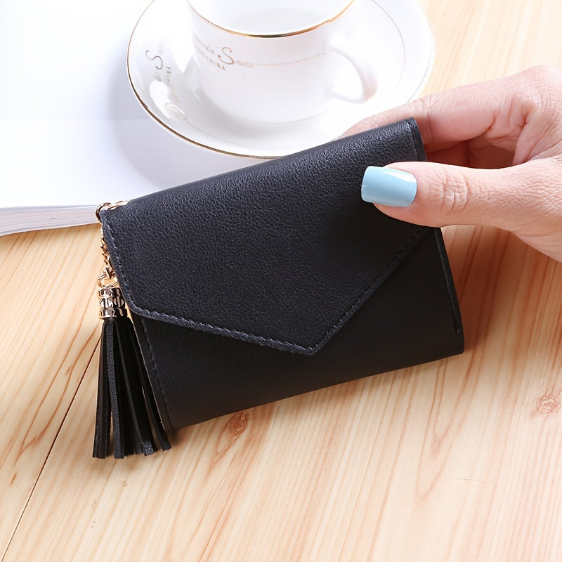 Valentine's Day Gift for Women, Fashionable Foldable Tassel Ladies Wallet, Christmas Gift, Tri-Fold Women's Wallet, Card Holder Coin Purse, Halloween Gift Short Wallet, Birthday and Mother's Day Gift