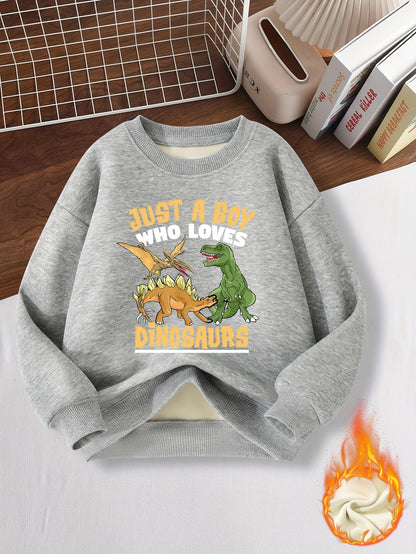 Boys' Warm Fleece Dinosaur Pullover Sweatshirt for Fall Winter