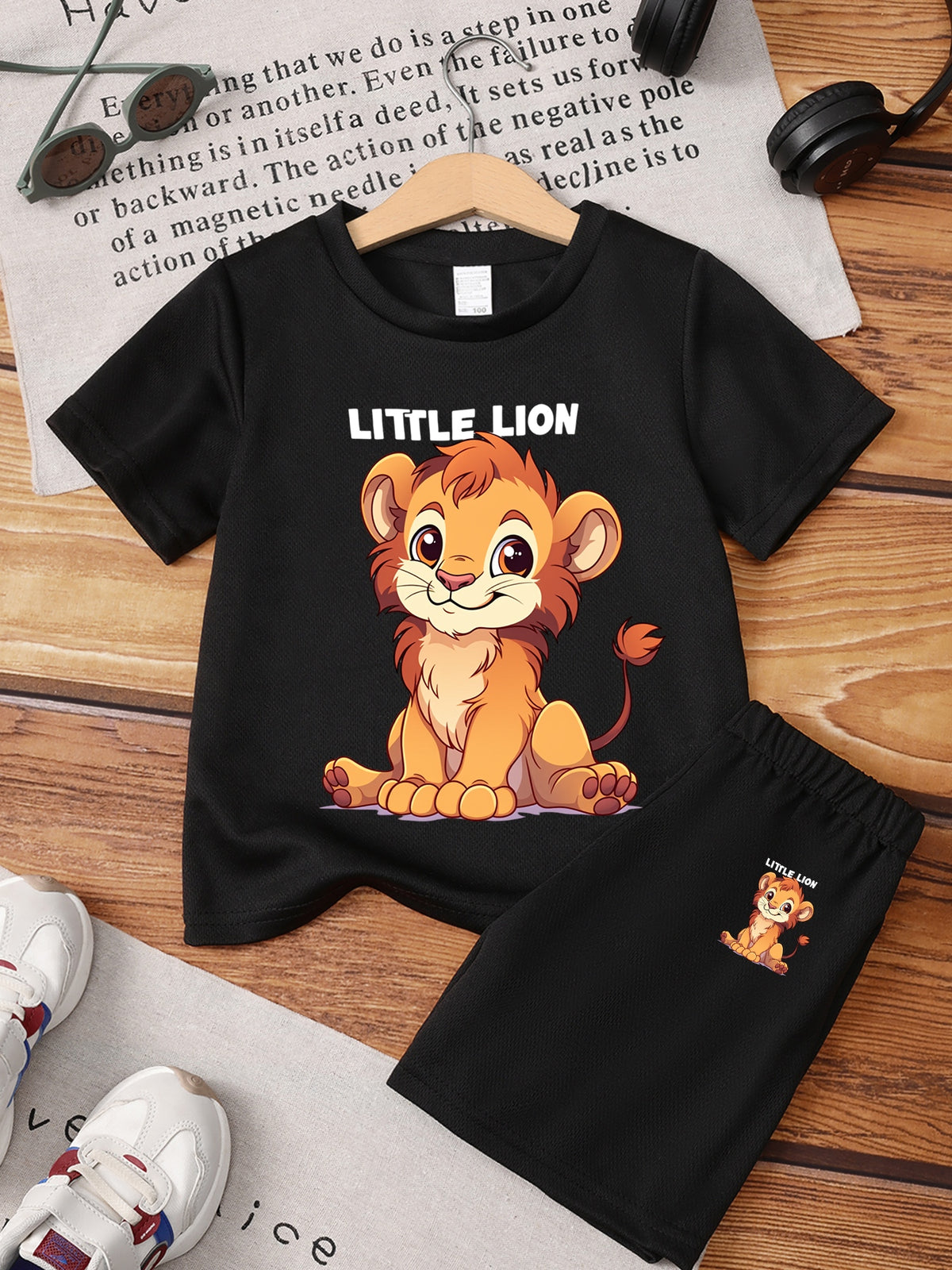 Boys' Casual Lion Print T-Shirt and Shorts Set for Spring/Summer - ayq