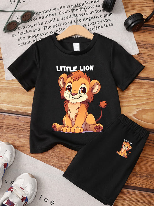 Boys' Casual Lion Print T-Shirt and Shorts Set for Spring/Summer