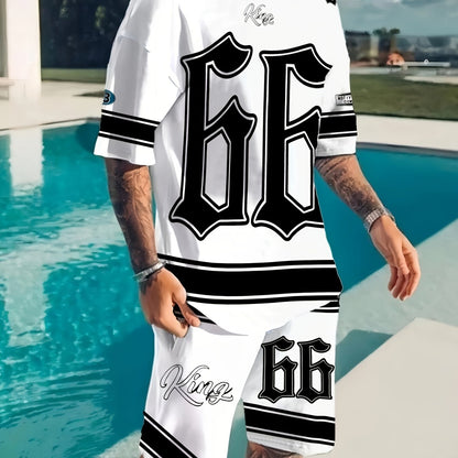 3D Adult Men's T-shirt Shorts Striped Panel Digital Printing Short Sleeve T-shirt Casual Daily Wear, Pattern T-shirt, Summer Pattern T-shirt, Pattern Men's T-shirt Shorts 1 Set of 2