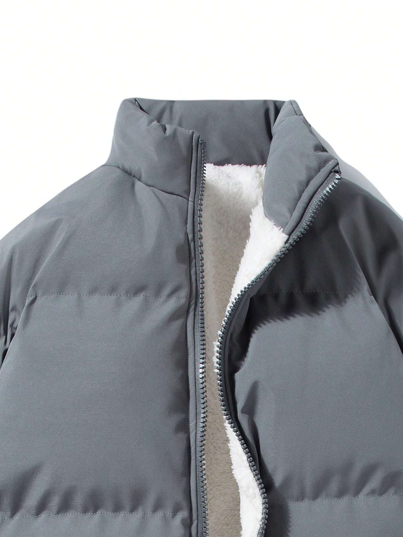 Yilong OBM Men's 2025 Fleece-Lined Winter Coat - Stand Collar Padded Insulation, Machine Washable Polyester, Solid Color Casual Jacket with Zipper Closure for Cold Weather, Winter Jacket, Outdoor Clothing, Minimalist Design,