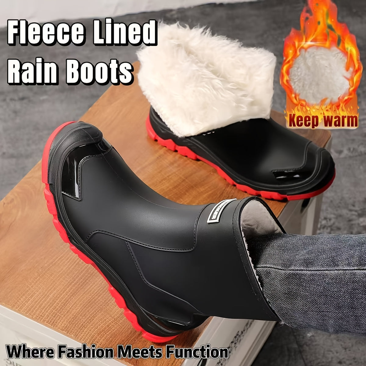 Unisex Fleece-Lined Rubber Rain Boots for Winter Outdoors