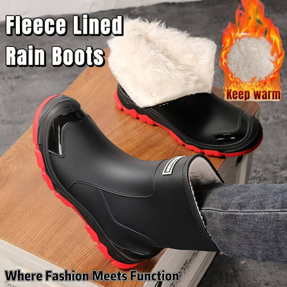 Unisex Fleece-Lined Rubber Rain Boots for Winter Outdoors