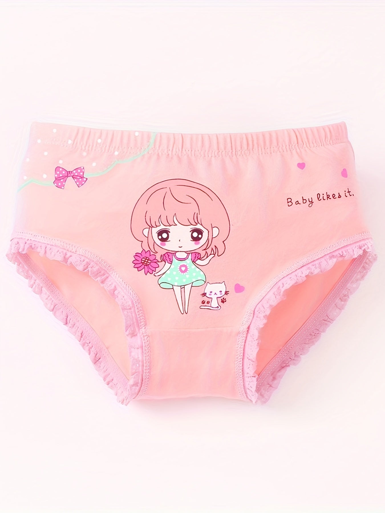 Girls Cotton Cartoon Briefs 5-Pack Mid-Rise Underwear