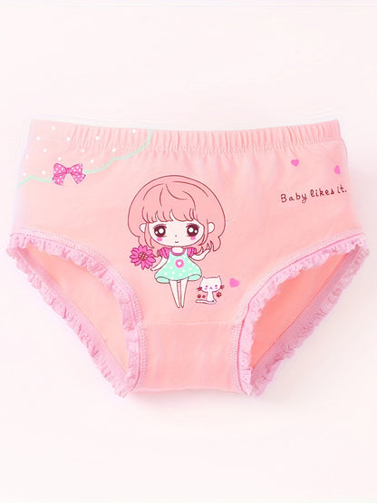 Girls Cotton Cartoon Briefs 5-Pack Mid-Rise Underwear