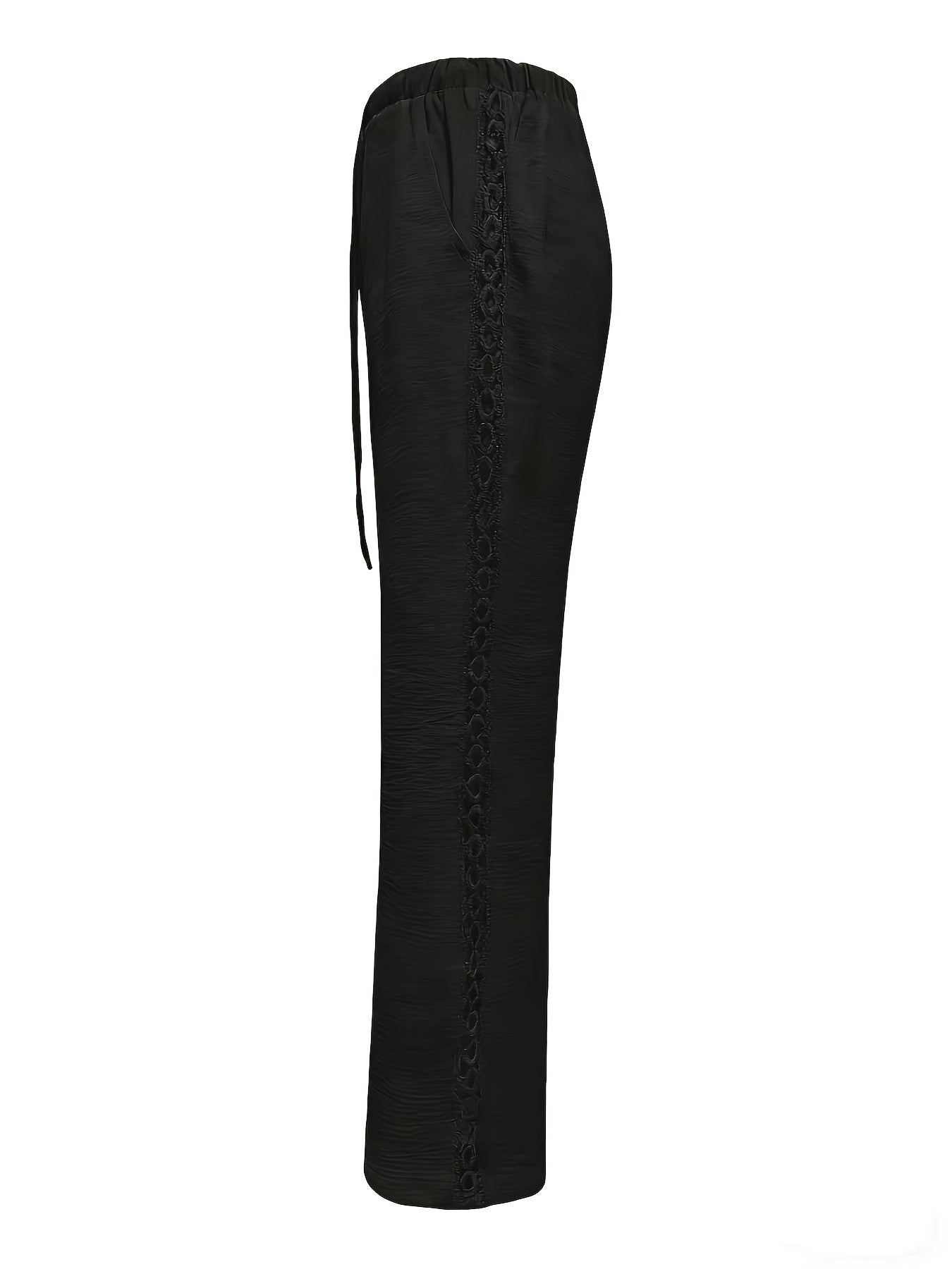 Women's Casual Straight Leg Polyester Trousers with Ruffle Detail