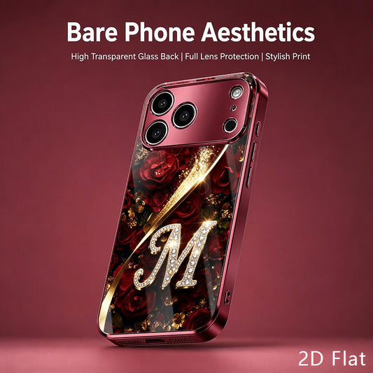 Luxury Rose Gold Rhinestone 'M' Glass Phone Case for iPhone - ayq