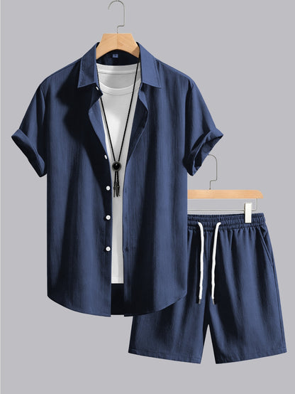 Men's Summer Casual Shirt & Shorts Set - Lightweight, Breathable