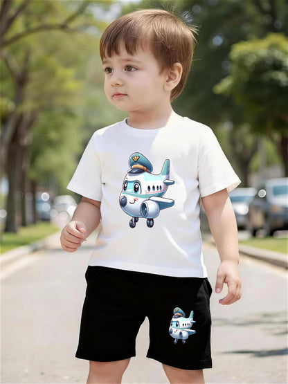 Baby Boy Summer T-Shirt & Shorts Set with Airplane Print