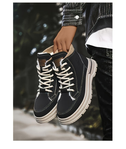 Men's Winter Snow Boots with -Like Collar & Thick Ankle - Upper, PVC Traction Tread, Lace-Up Ankle-High Trekking Boots for Ice, Snow, Hiking, - Warm Outdoor & Casual