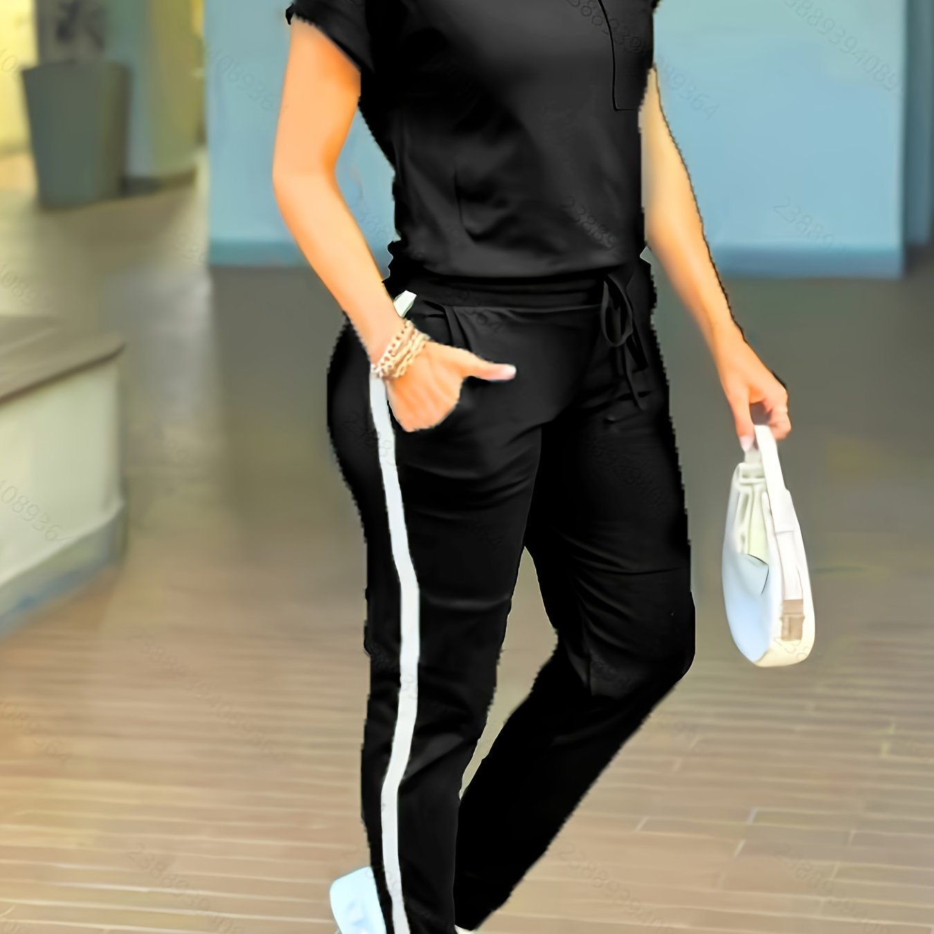 Women'S Casual Solid Color Patchwork Outfit for Spring And Summer