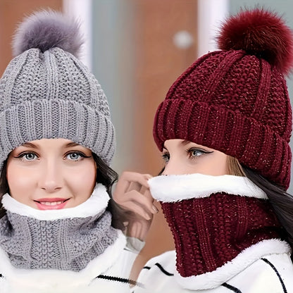 2pcs Winter Essentials Set - Thick Plush Pom Bucket Hat & Fleece-Lined Scarf | Windproof, Warm Beanie for Men & Women | Hand Wash Only, Winter Clothes, Cold Weather Gear, Cozy Headwear, Soft Texture, Stylish Headgear, Outdoor