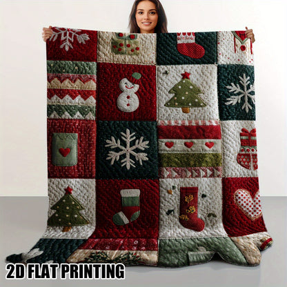 1pc Soft Holiday Flannel Blanket - Cozy Christmas & New Year'S Design with Snowflakes, Stockings, Hearts - All-Season Throw for Couch, Bed, Chair, Living Room, Office - Perfect Gift For Home Decor, Christmas Blanket, Festive
