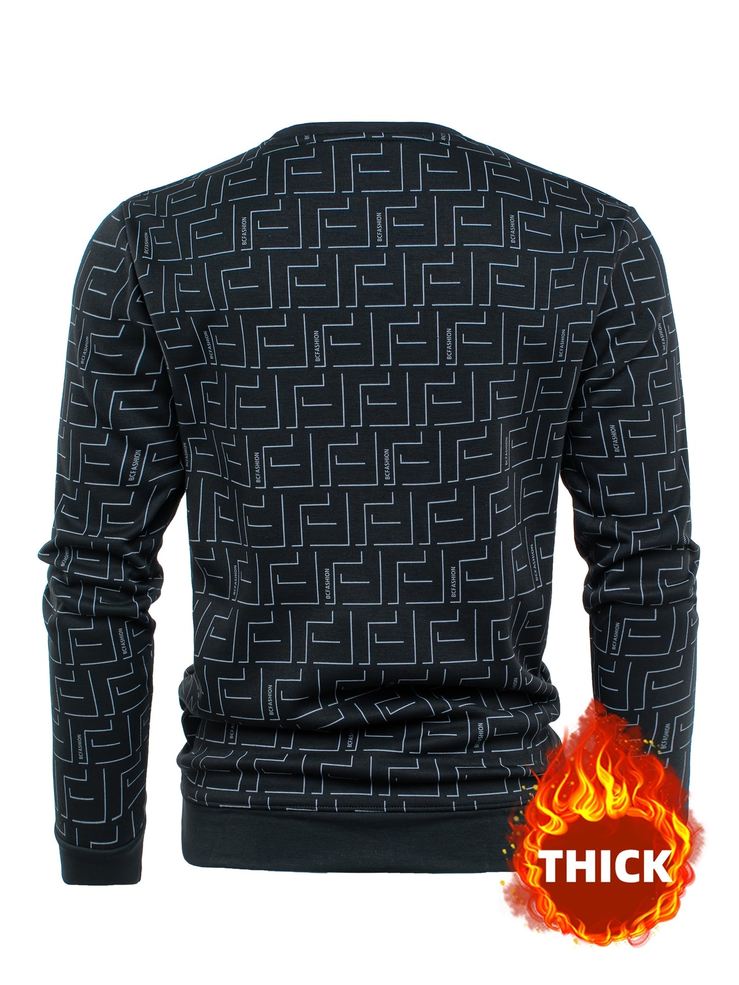 New Autumn And Winter Men'S Long-Sleeve Fleece Sweatshirt, Featuring a Geometric Pattern Design, Warm And Soft Stylish Round-Neck Sweatshirt, a Perfect Gift for Men to Keep Warm