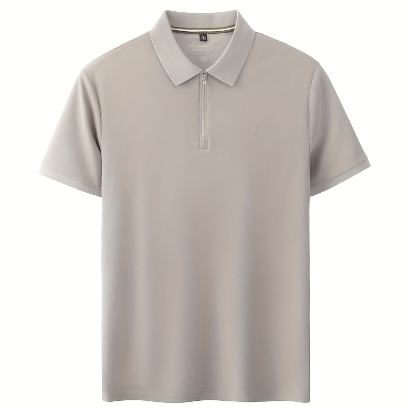 New Stylish Short-Sleeve Polo Shirt with a Zipper, a Breathable Business Fashion Tee, Featuring High-End Embroidery on The Sleeves And an Exquisite Design on The Back - ayq