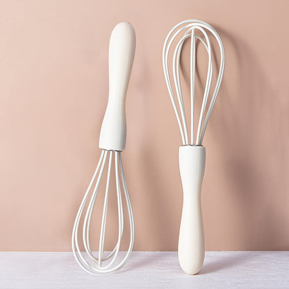 White Manual Silicone Whisk, a Hand-Held Baking Mixing Tool, Featuring 5 Highly Elastic Wires for Stirring, Easy to Clean Kitchen Baking Utensil.