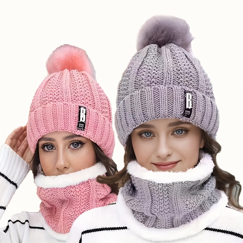 2pcs Winter Essentials Set - Thick Plush Pom Bucket Hat & Fleece-Lined Scarf | Windproof, Warm Beanie for Men & Women | Hand Wash Only, Winter Clothes, Cold Weather Gear, Cozy Headwear, Soft Texture, Stylish Headgear, Outdoor