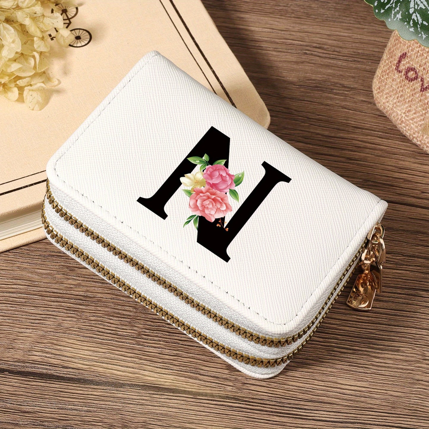Women's Lightweight Wallet - Compact Zipper Purse with Multiple Card Slots & Coin Pocket, Elegant Monogram Initials, Secure Closure for Everyday, Travel, Gift - Women's Credit Card Organizer, Everyday Carry Purse, Stylish Ini