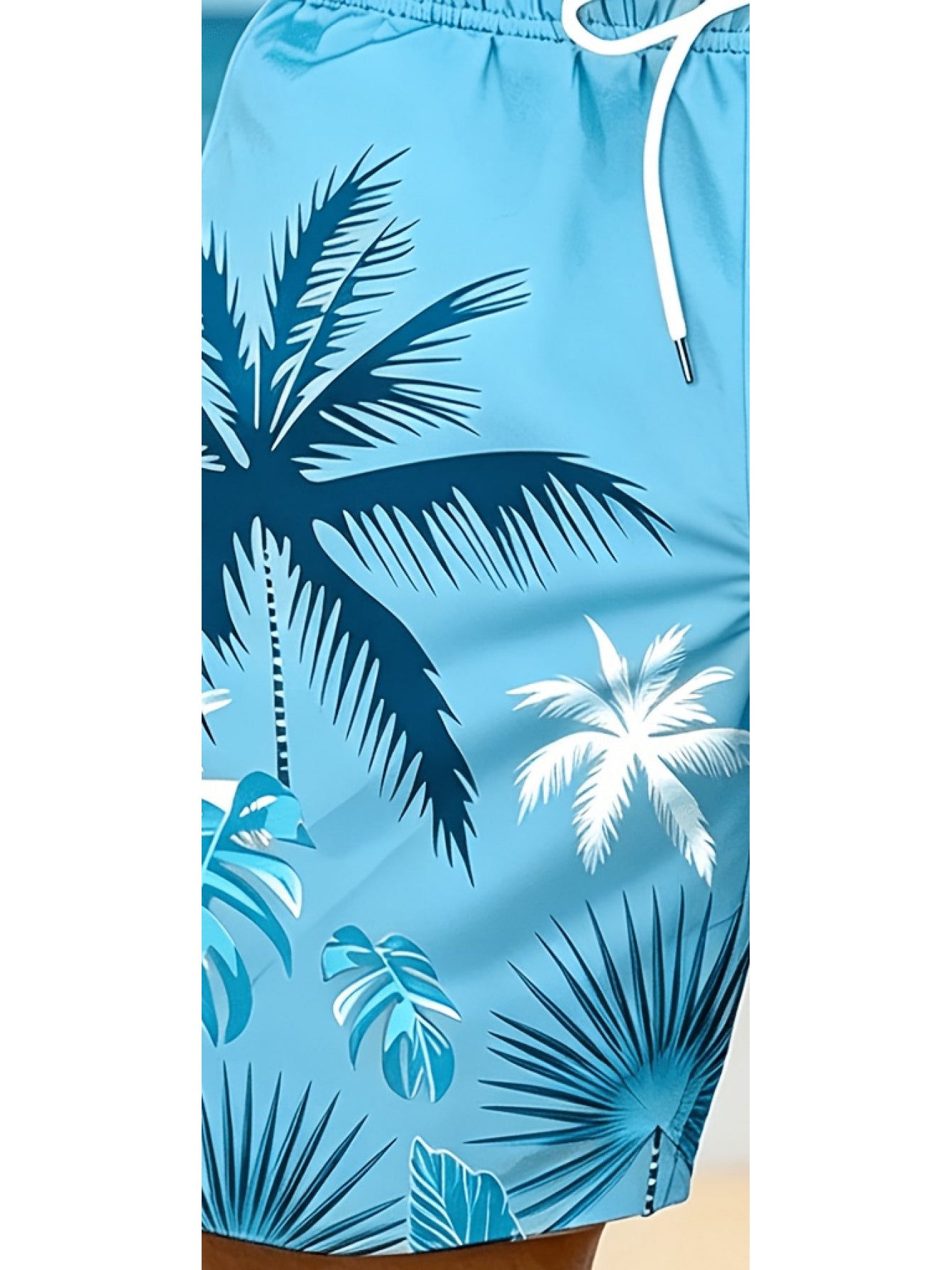 Plus Size Men's Palm Tree Print Beach Shorts, Breathable Polyester