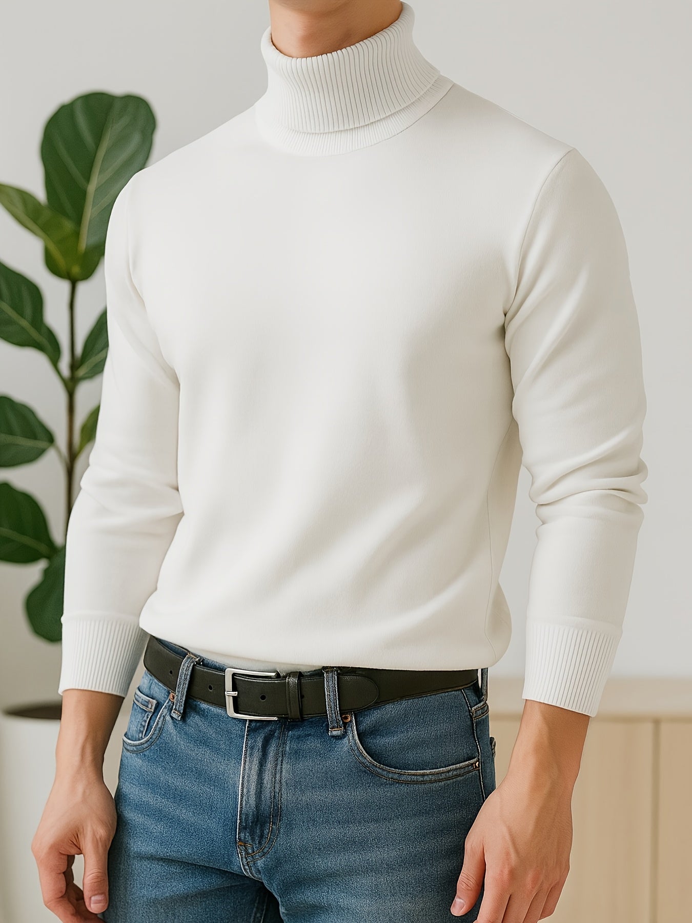 Men's Fall/Winter High Neck Viscose Sweater - Casual Skinny Fit